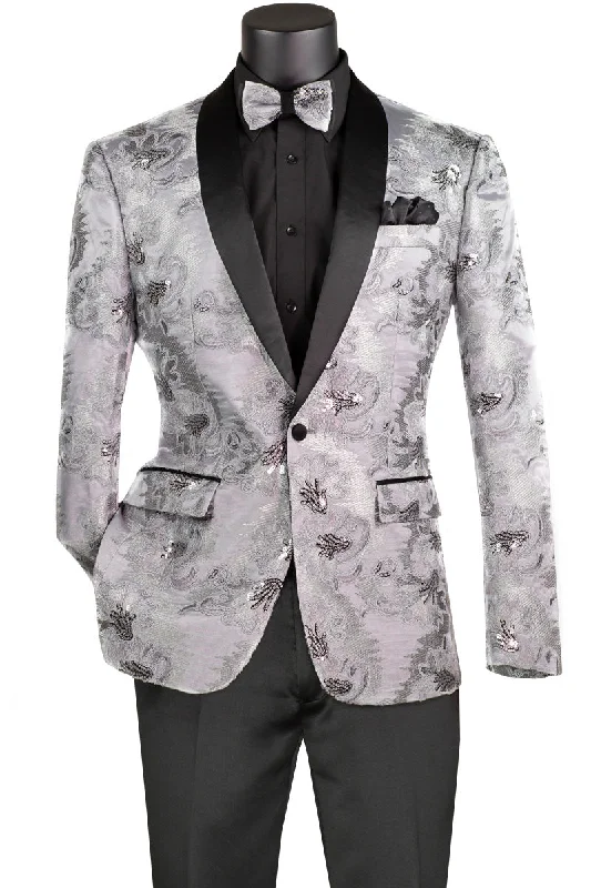 Wilde Wear Collection: Silver Embroidery Single Breasted Slim Fit Blazer Tough Men's Military