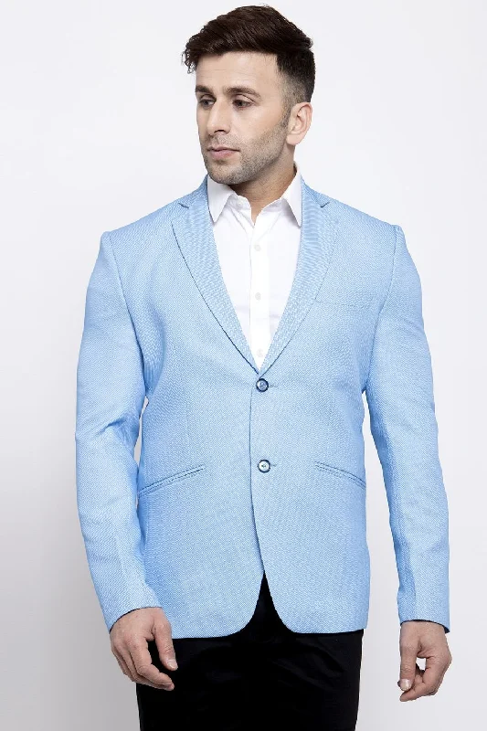 Polyester Cotton Sky Blue Blazer Classic Men's Pin