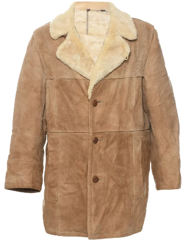 London Fog Shearling Suede Jacket - L Earthy Men's Sustainable 