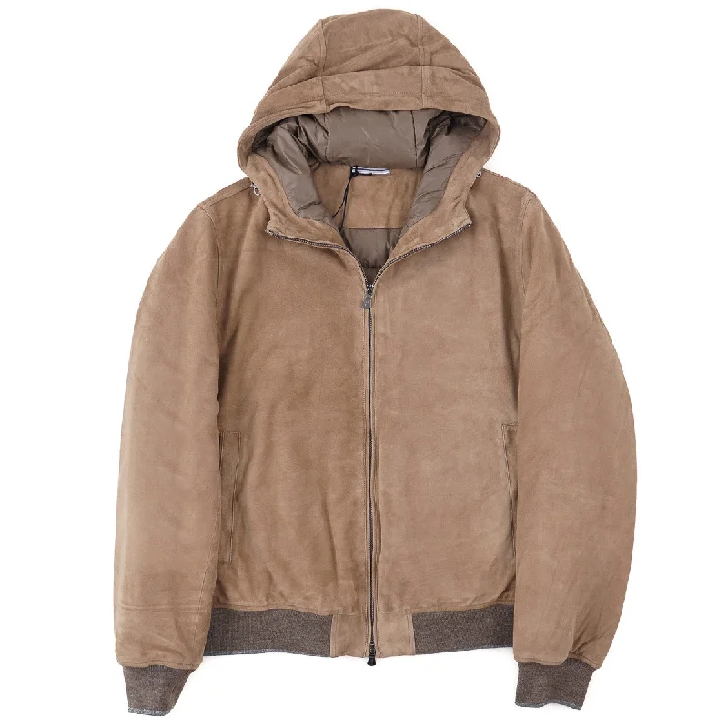 Fedeli Down-Filled Suede Short Parka Preppy Men's College