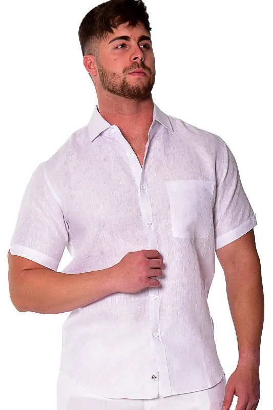 Bohio Mens 100% Linen Jacquard Shirt Button Down ( 1 ) Pocket in (2) Colors (S ~ 3XL) MLS2039 Bohemian Men's Free