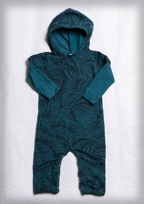 Organic Hooded Romper Onesie - Teal Casual Men's Japanese 