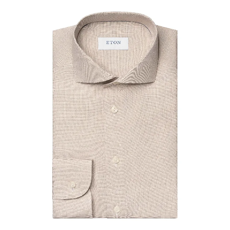 Beige Semi-Solid Signature Oxford Slim Fit Shirt - ETON Cozy Men's Winter