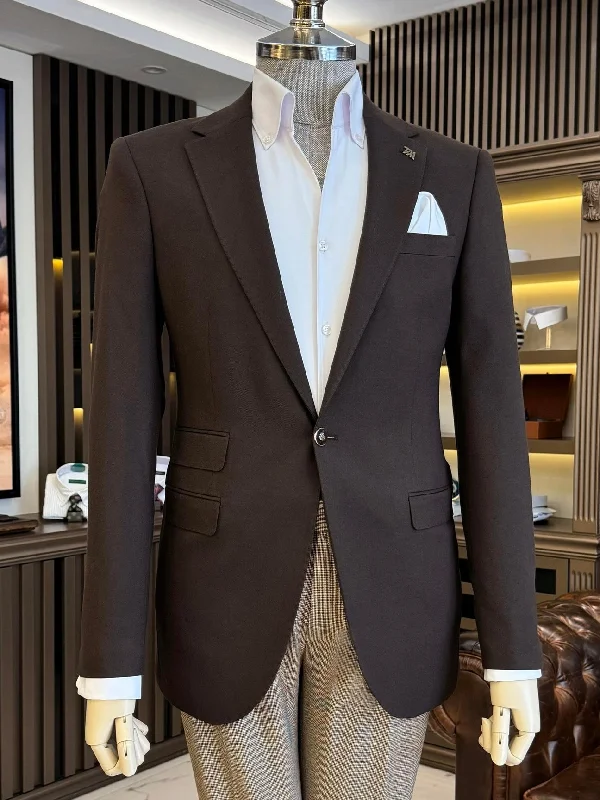 Brown Single Breasted Blazer Streetwear Style