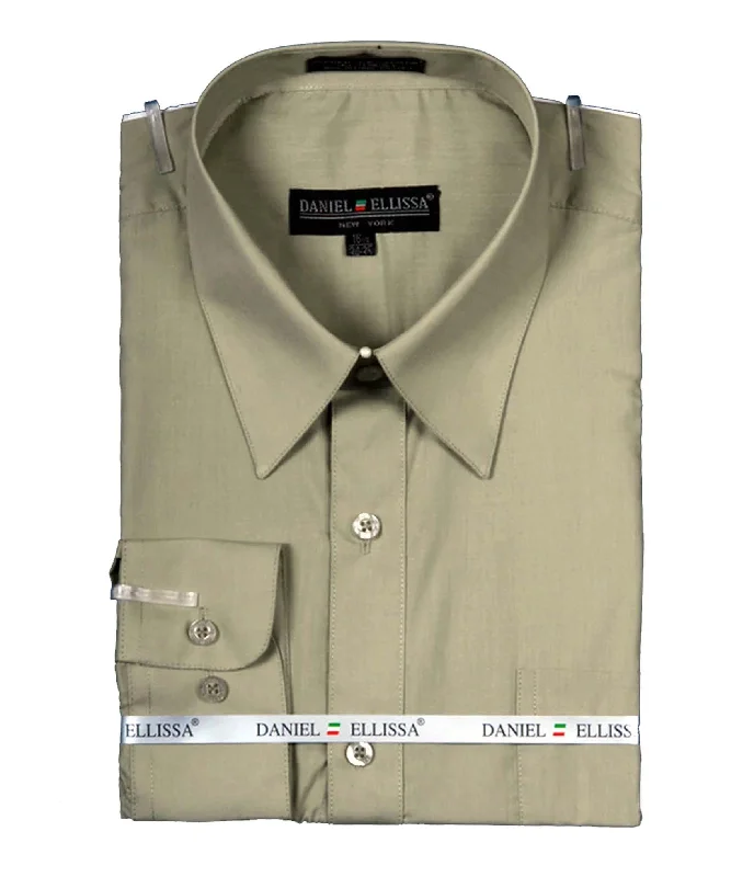 Men's Basic Dress Shirt  with Convertible Cuff -Color Olive Business