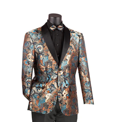 Cosmos Collection: Teal 2 Button Paisley Pattern Single Breasted Modern Fit Blazer Organic