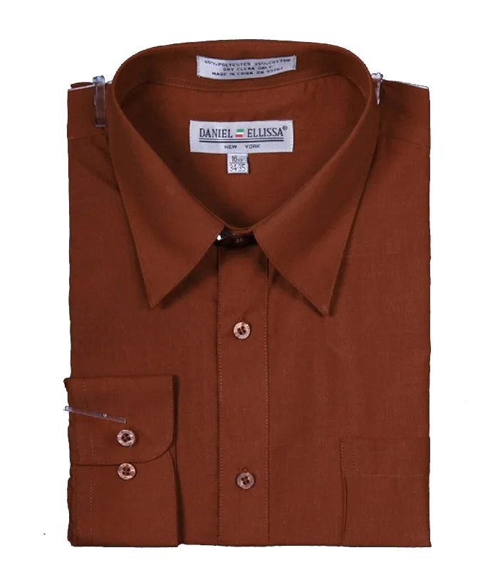 Men's Basic Dress Shirt  with Convertible Cuff, Brown Monochromatic All