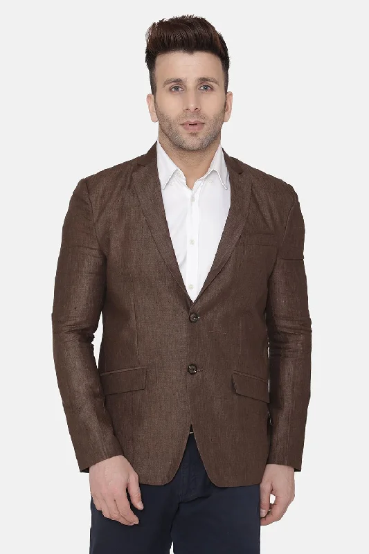 Linen Brown Blazer Artistic Men's Avant