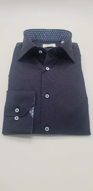 Fitted Body Navy Long Sleeve Shirt with Contrast 684771 1901 Unique Men's Upcycled