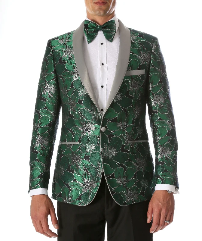 Men's Hugo Green Floral Modern Fit Shawl Collar Tuxedo Blazer Street