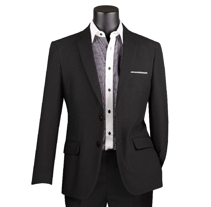 Luxelore Collection: Black Solid Color Single Breasted Slim Fit Blazer Laid