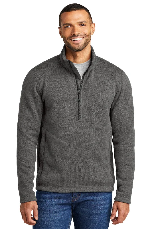 Port Authority Mens Arc Pill Resistant Sweater Fleece 1/4 Zip Jacket - Heather Smoke Grey - New Earthy Men's Sustainable 