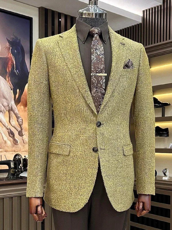 Mustard Single Breasted Blazer Traditional Men's Wool