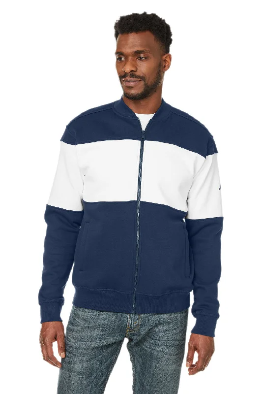 Nautica Mens Anchor Bomber Full Zip Fleece Jacket - Navy Blue/White Trendy Men's Scandinavian