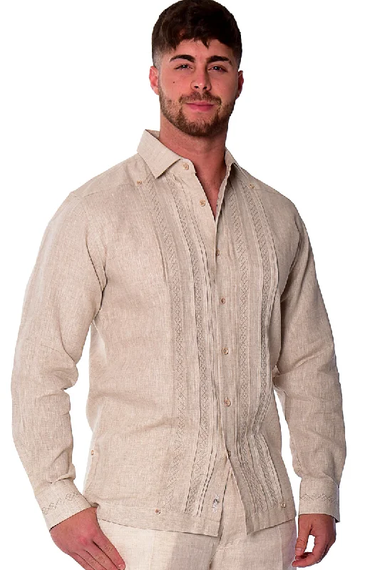 Bohio Mens 100% Linen Fancy Guayabera Style Shirt for Men - Embroidered and Pin-Tucked in (3) Colors MLFG2026 Masculine Men's Thick