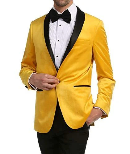 Enzo Gold Slim Fit Velvet Shawl Tuxedo Blazer for Men Modern Men's Geometric