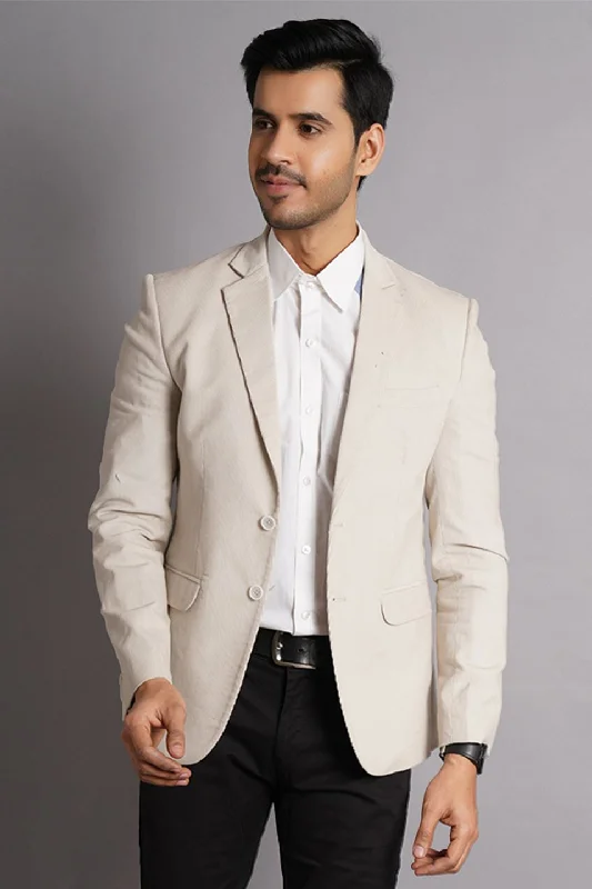 Corduroy Cotton Beige Solid Blazer Cool Men's Distressed