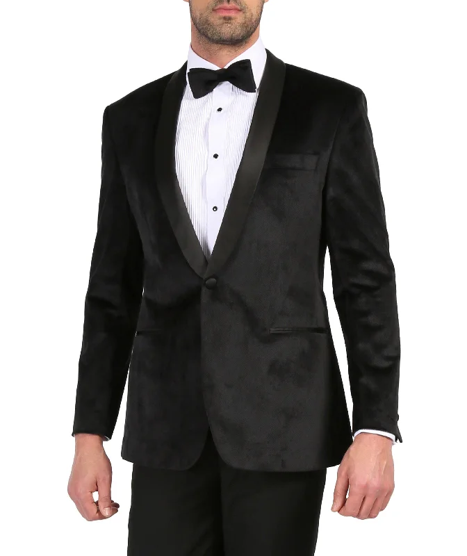 Enzo Black Slim Fit Velvet Shawl Collar Tuxedo Blazer Rugged Men's Outdoor 