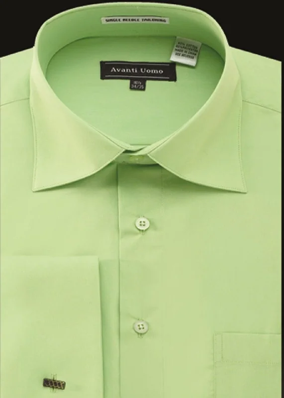 Men's French Cuff Dress Shirt Spread Collar- Color Apple Green Modern Men's 