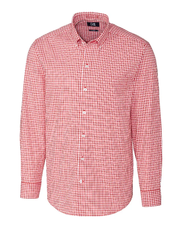 Cutter & Buck Easy Care Stretch Gingham Dress Shirt Red Organic