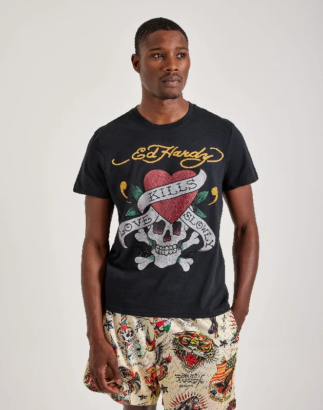 Ed Hardy Rhinestone Skull Tee Artistic Men's Avant