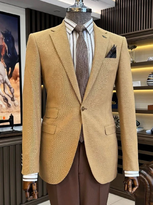 Camel Single Breasted Blazer Masculine Men's 