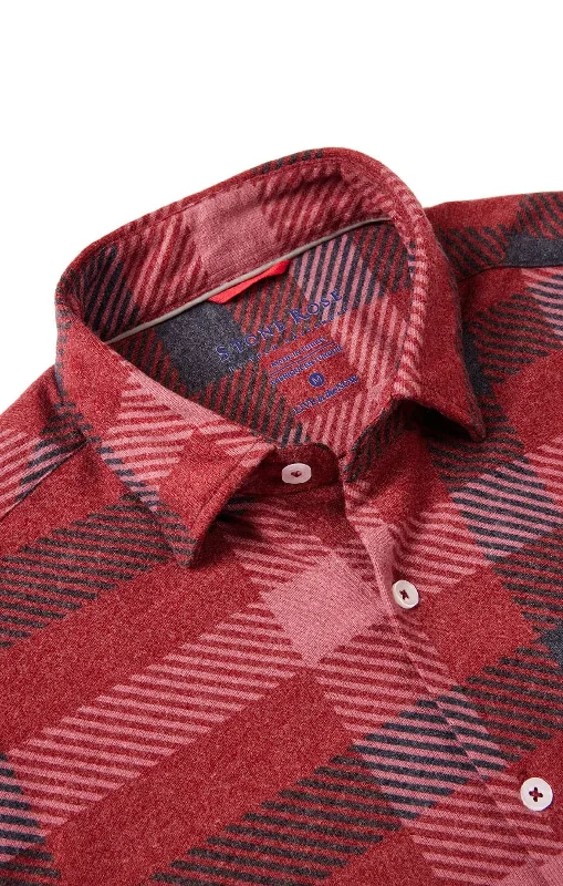 Burgundy Jumbo Plaid Jersey Shirt Cclassic Men's Tweed