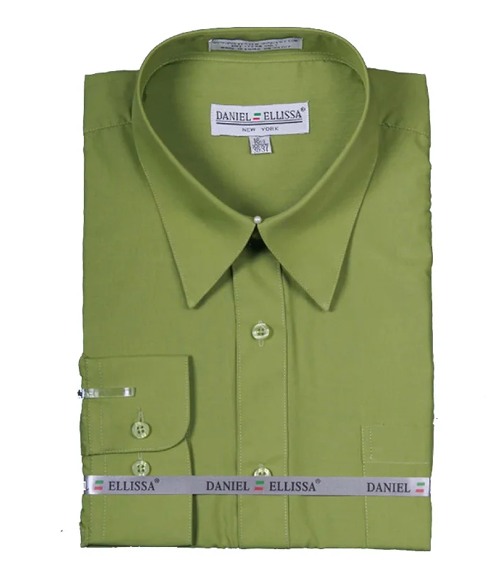 Men's Basic Dress Shirt  with Convertible Cuff -Dark Lime Youthful Men's Pop