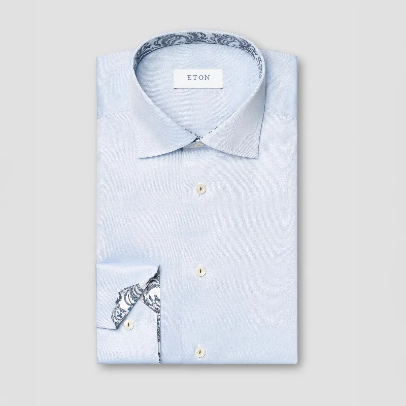 Light Blue Floral Effect Signature Twill Contemporary Fit Shirt - ETON Cool Men's Distressed