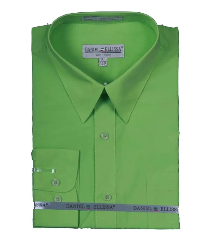 Men's Basic Dress Shirt with Convertible Cuff, Apple Green Monochromatic Office Style