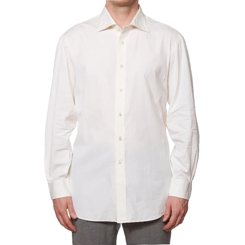 MARIANO RUBINACCI Handmade Cream Cotton Dress Shirt Custom Made EU 41 NEW US 16 Edgy Men's Punk