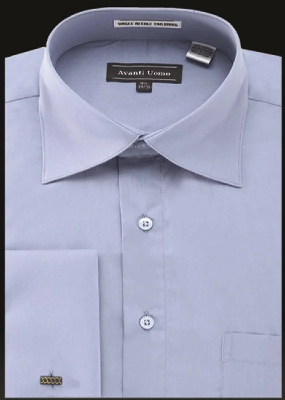 Men's French Cuff Dress Shirt Spread Collar- Powder Blue Practical Men's Multi