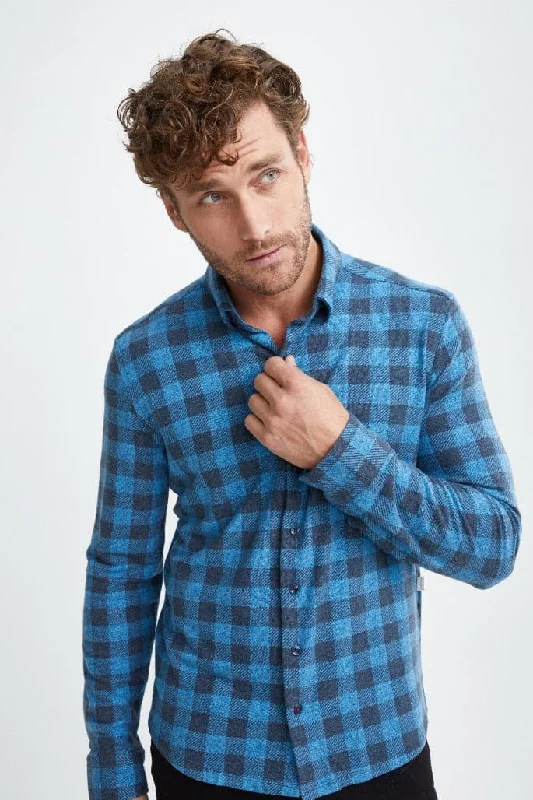 Blue T-Series Fleece Buffalo Check Shirt Refined Men's Hand