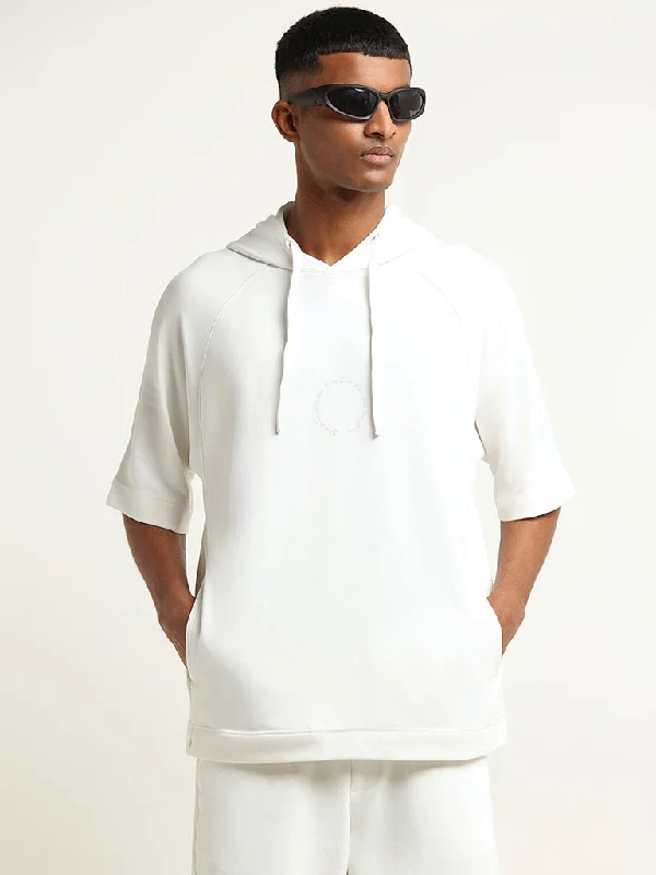 Studiofit Off-White Printed Hoodie Cotton Relaxed Fit T-Shirt Adventure