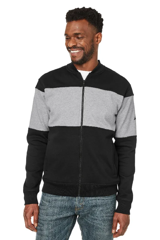 Nautica Mens Anchor Bomber Full Zip Fleece Jacket - Black/Heather Oxford Grey Bold Men's Statement