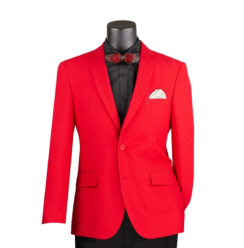 Luxelore Collection: Red Solid Color Single Breasted Slim Fit Blazer Sporty Men's Tennis