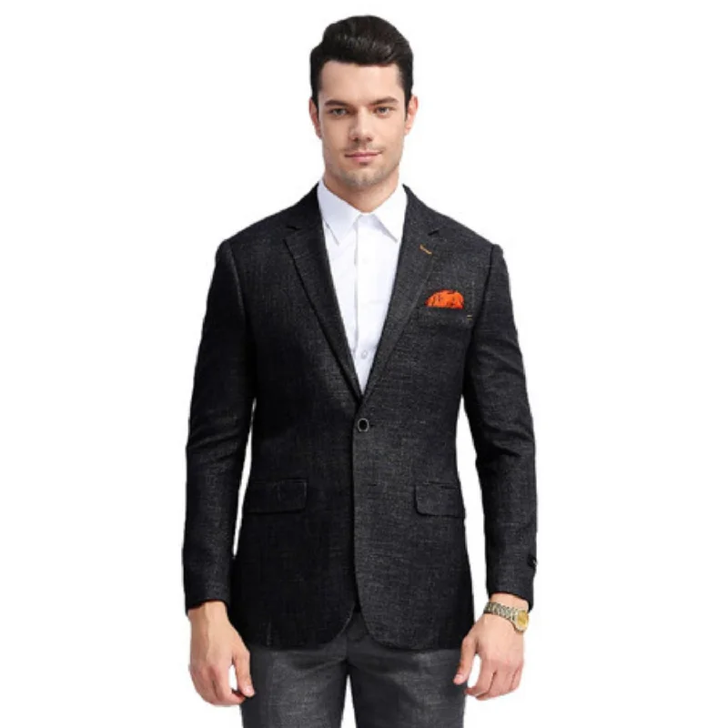 Galaxy Garnish Collection: Black Solid Color Slim Fit Blazer Sporty Men's Athleisure 