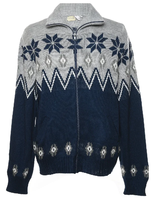 Zip Front Nordic Cardigan - L Cozy Men's Sherpa