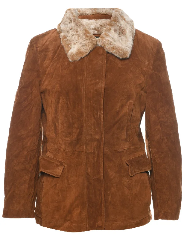 Brown Shearling Suede Jacket - M Traditional Men's Country