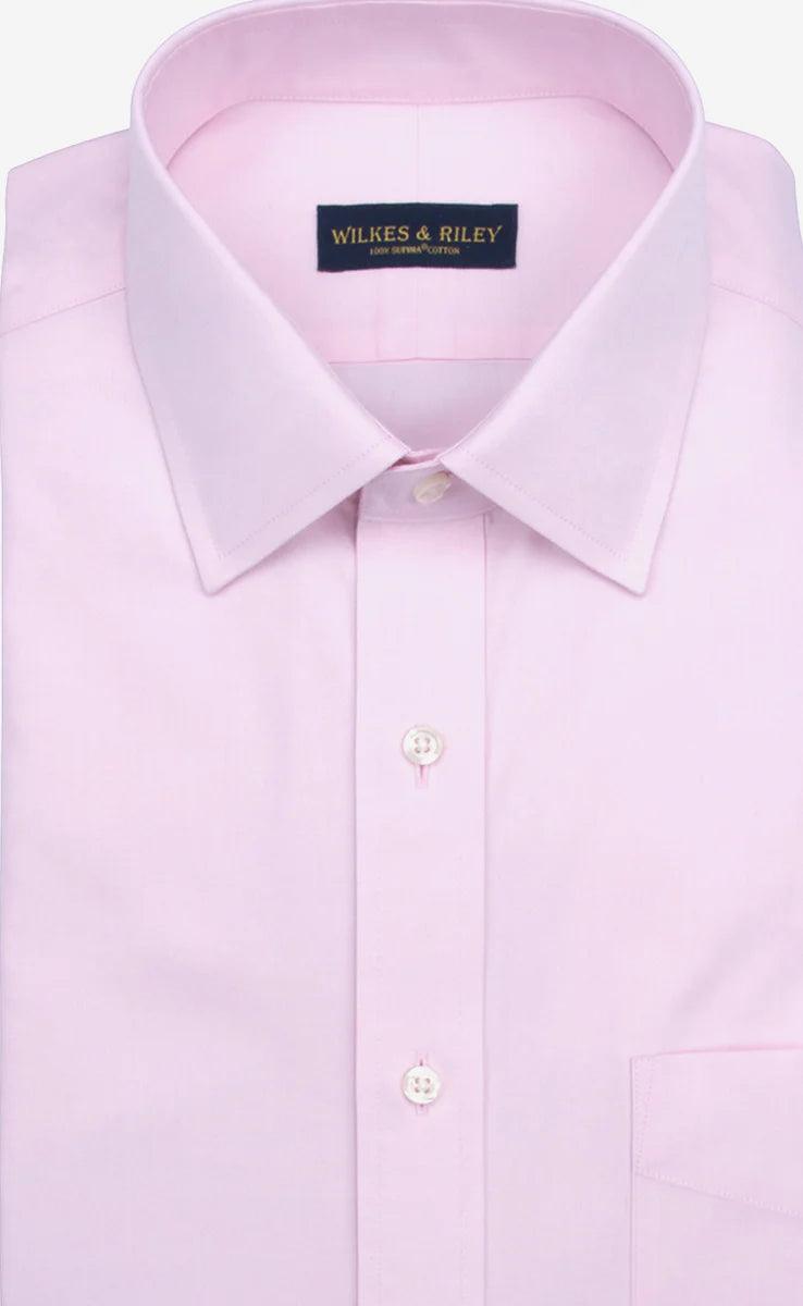 Wilkes and Riley Spread Collar Non-Iron Pinpoint Oxford Dress Shirt Pink Solid Refined Men's European