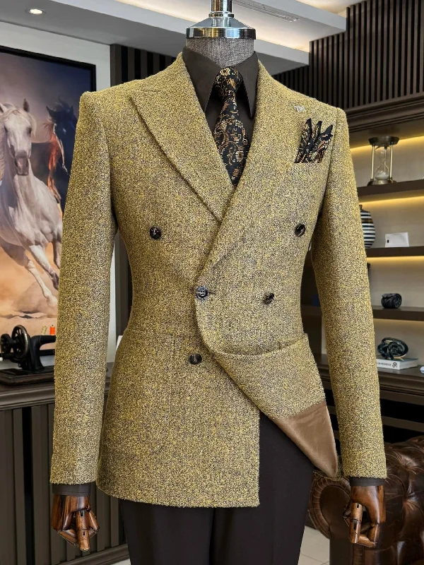 Mustard Double Breasted Blazer Refined Men's Hand