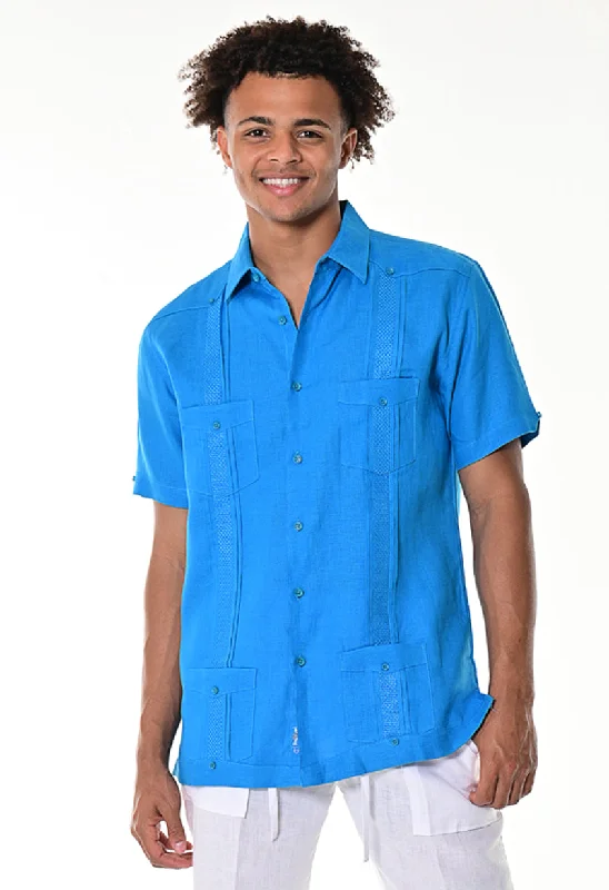 Men's Guayabera 100% Linen Embroidered Panel Fancy Cuban Chacabana Shirt  | BOHIO MLG1272 Bold Men's Animal