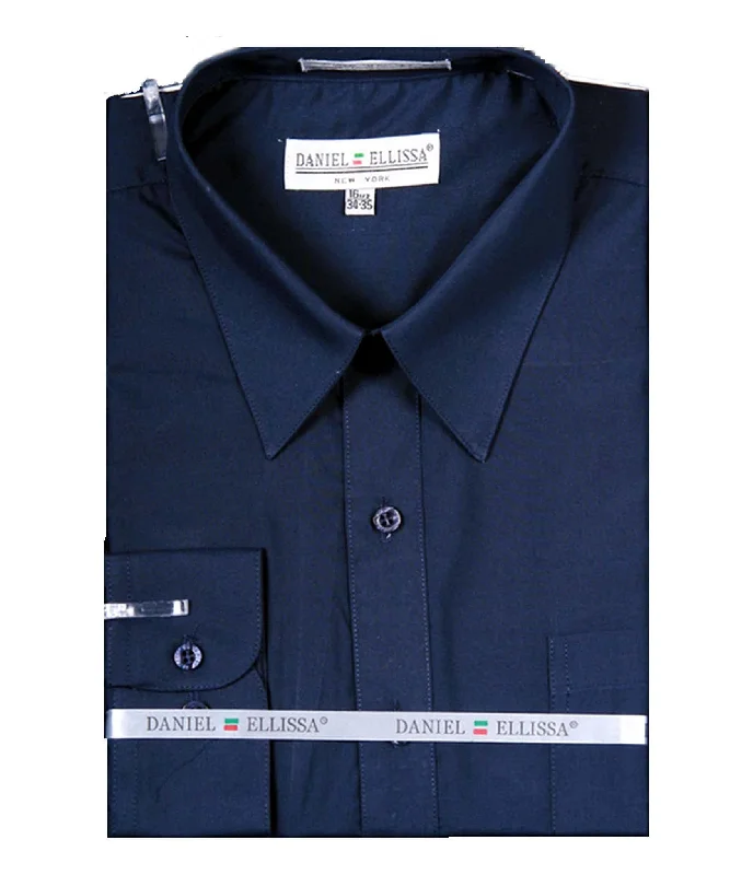 Men's Basic Dress Shirt  with Convertible Cuff -Color Navy Modern Men's Geometric