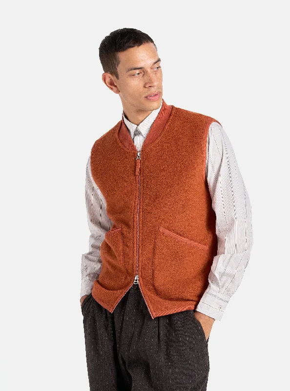 Universal Works Zip Waistcoat in Orange Wool Fleece Youthful Men's Anime