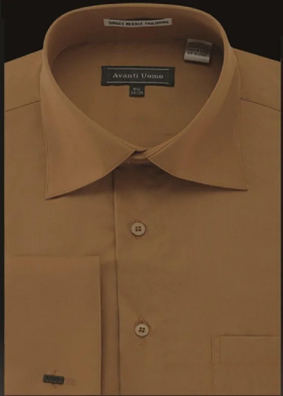 Men's French Cuff Dress Shirt Spread Collar- CAPPUCCINO Refined Men's Classic 