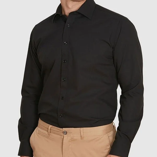 Long Sleeve 4 Way Stretch Shirt - Black | White Bold Men's Statement