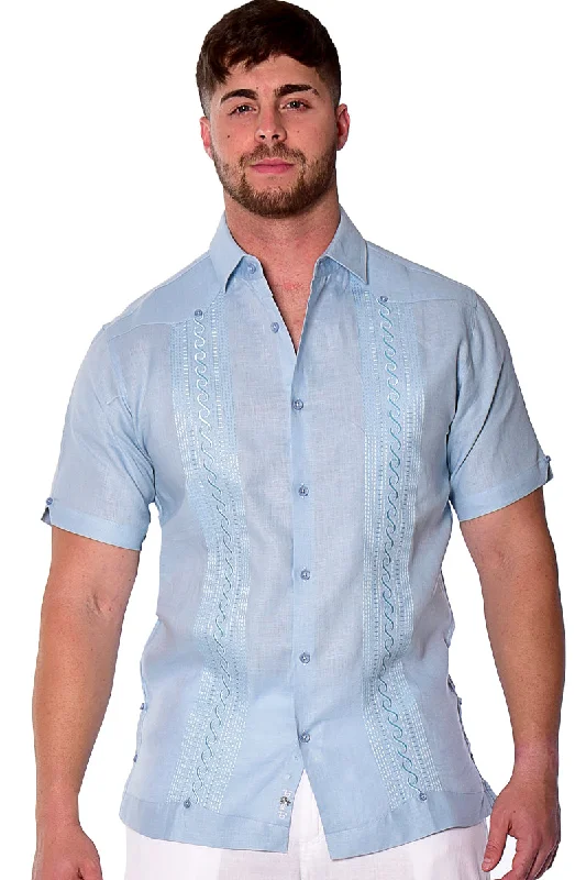 Bohio Mens 100% Linen Embroidered Front Short Sleeve Shirt in (3) Colors MLFG2031 Refined Men's European