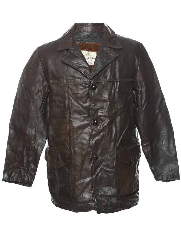 Button Front Leather Jacket - L Masculine Men's 