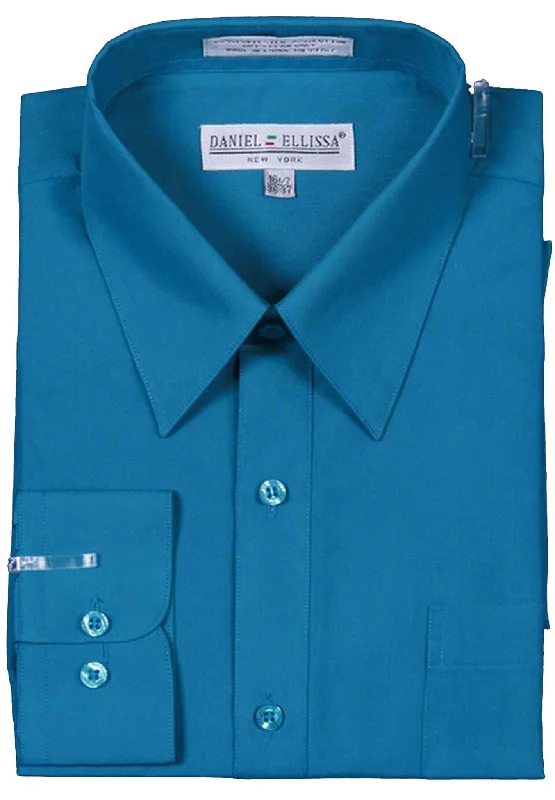 Men's Basic Dress Shirt  with Convertible Cuff -Color Teal Refined Men's Velvet