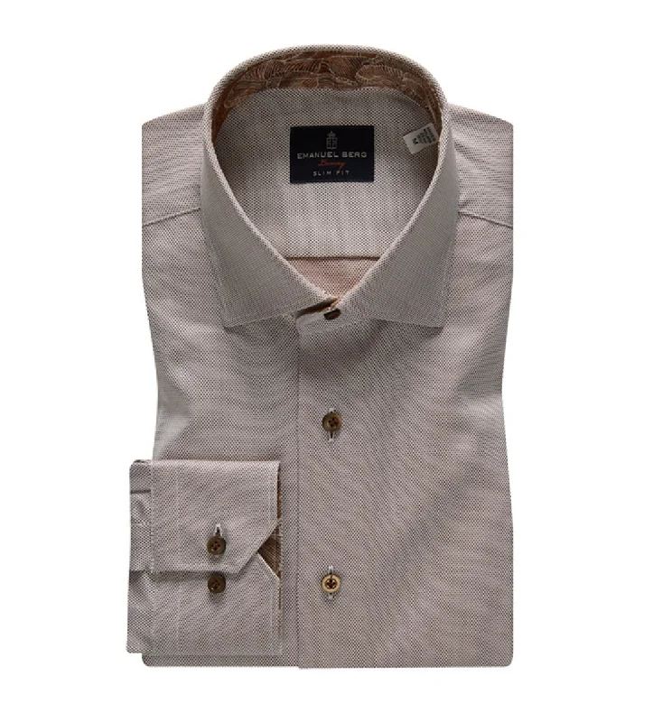 Dobby Sport Luxury Shirt SF17496 Brown Refined Men's Classic 